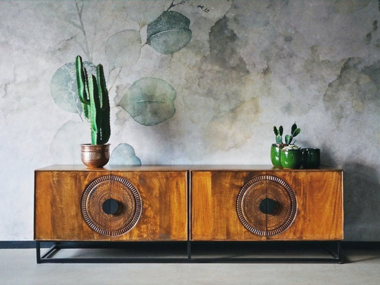Televisiemeubel met houtsnijwerk Budi 200 cm - Goa Editions