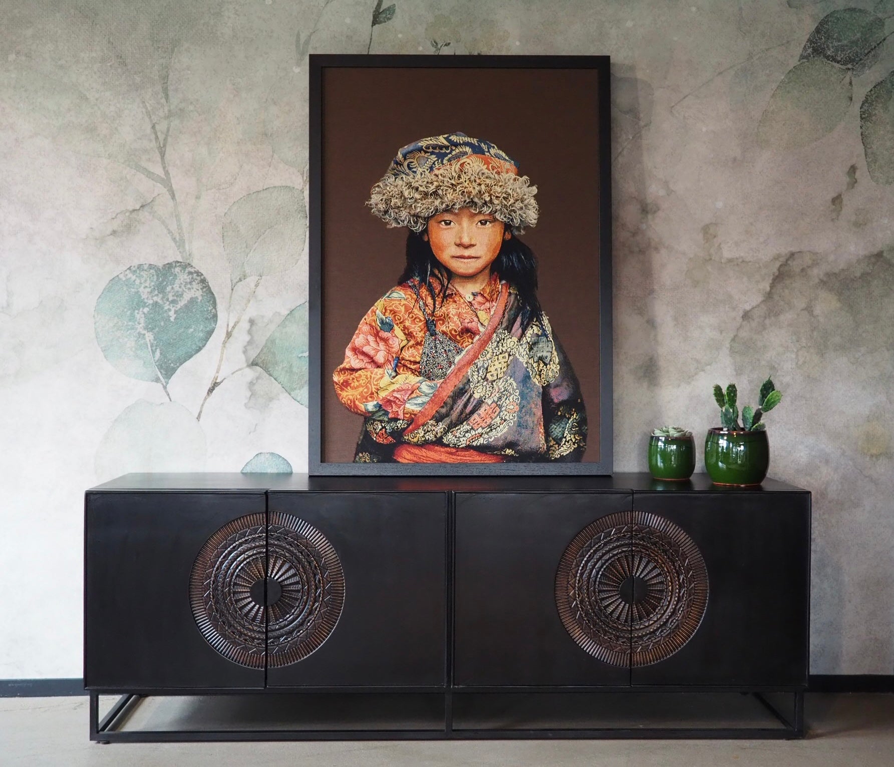 Televisiemeubel met houtsnijwerk Moni 200 cm - Goa Editions