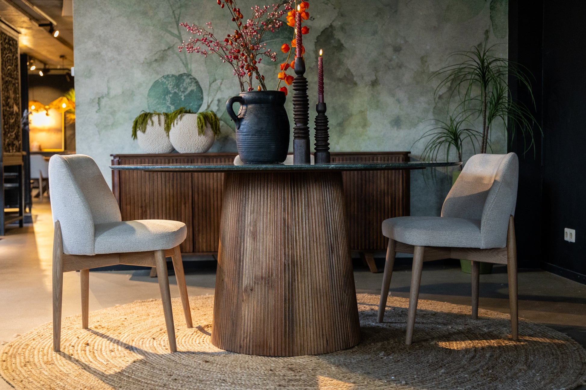 Ronde eettafel groen marmer Agonda 130 en 150cm - Goa Editions
