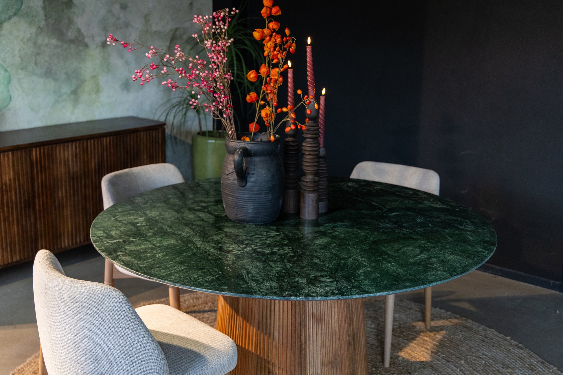 Ronde eettafel groen marmer Agonda 130 en 150cm - Goa Editions